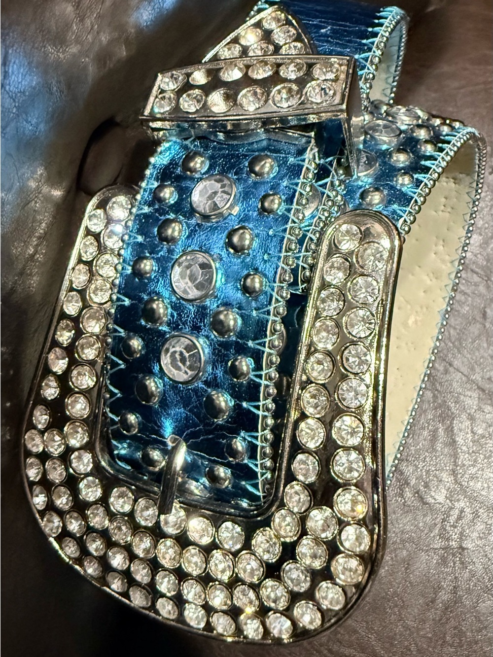 Embellished Teal Blue Crystal Women's Belt